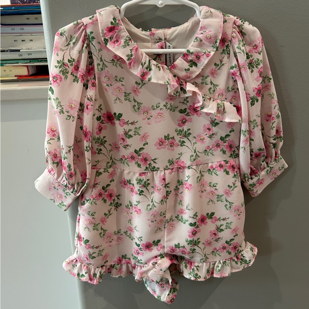 Janie & Jack Floral Spring Romper, Pink & Green.